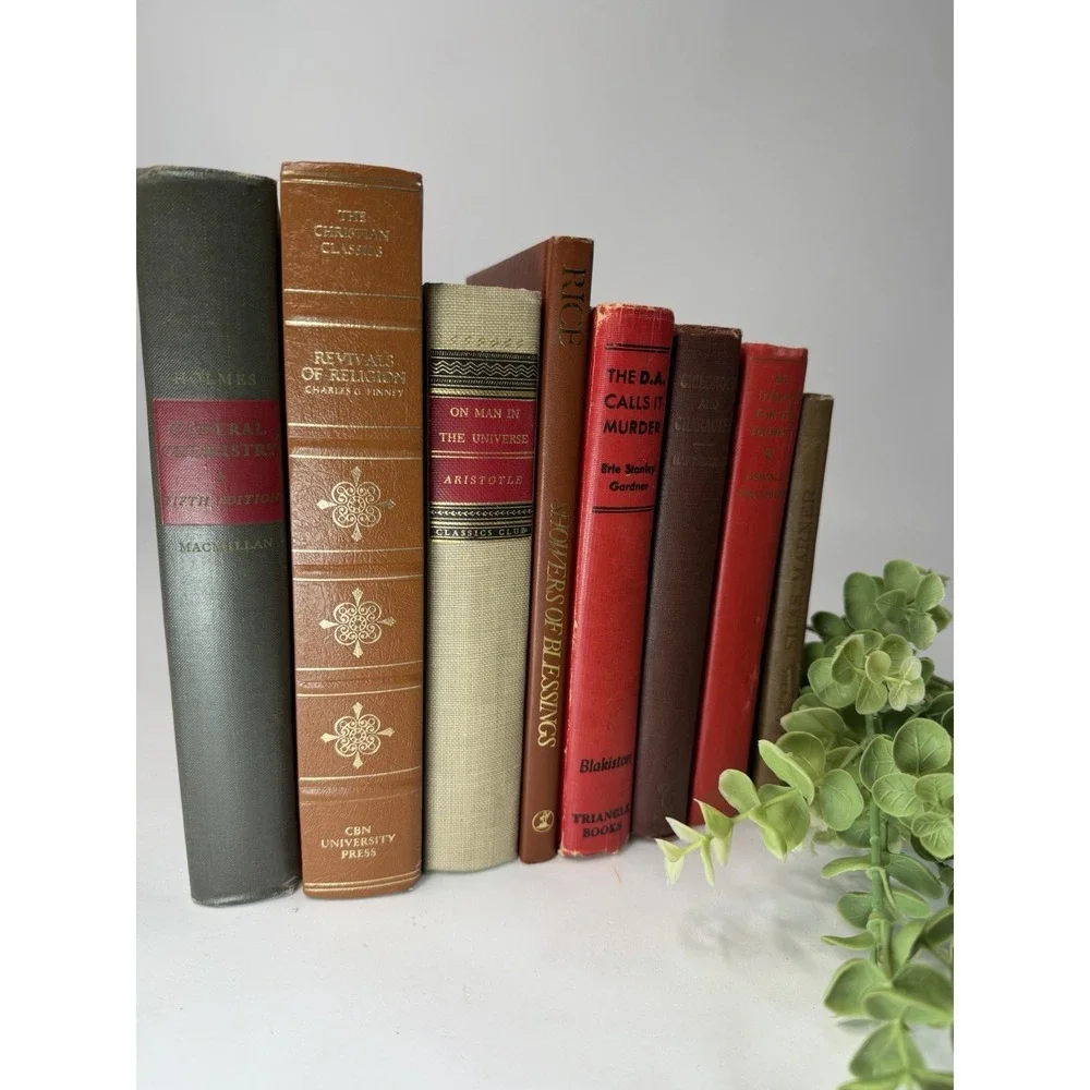Vintage Book Lot Of 8 Red Brown Decorative, Staging Books Home Decor Design
